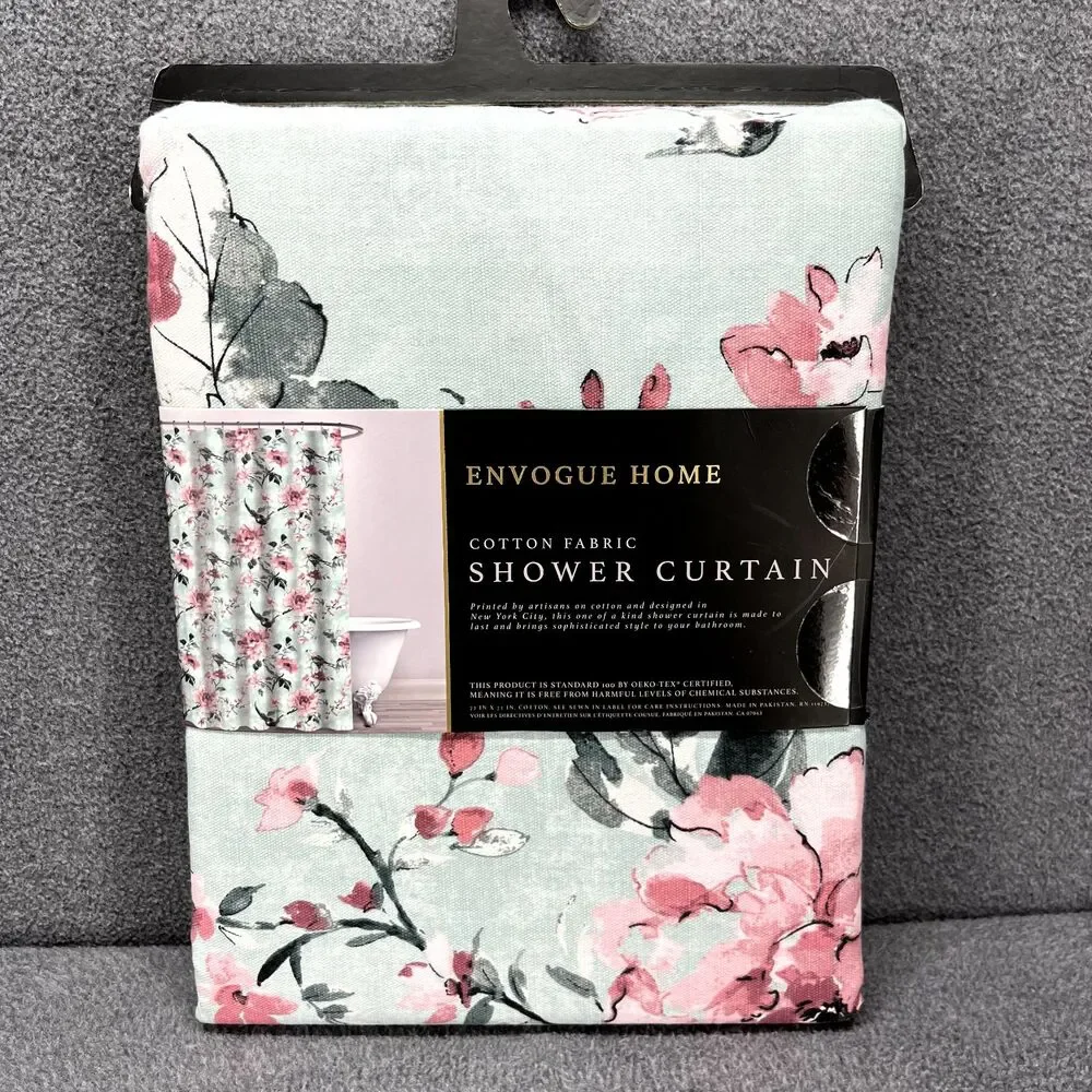 Envogue Home Shower Curtain 100% Cotton Floral Pink Tael Rose‎ cottage 72